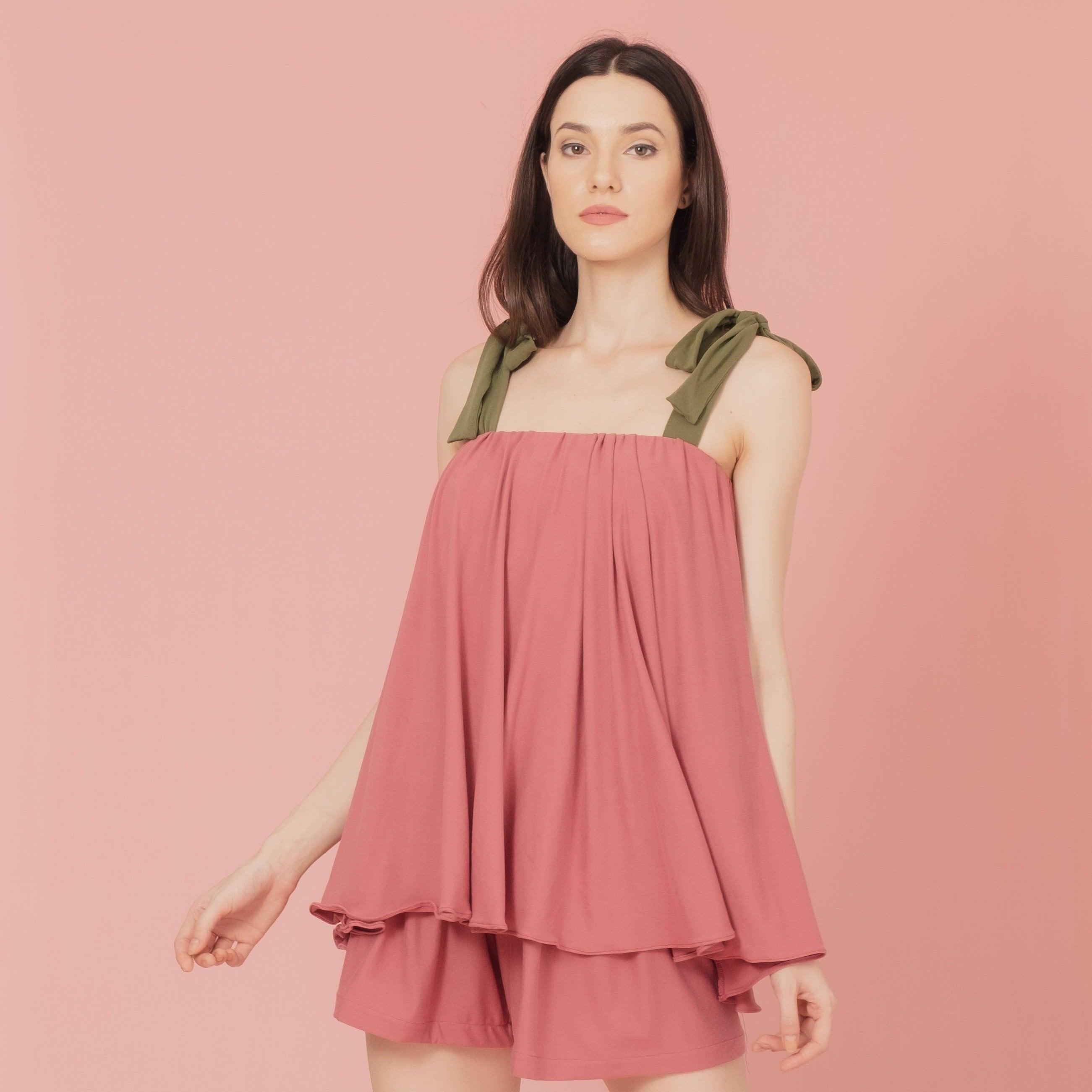 La Señorita Stella Shorts Set (Blue/Old Rose) | The Nest Attachment Parenting Hub