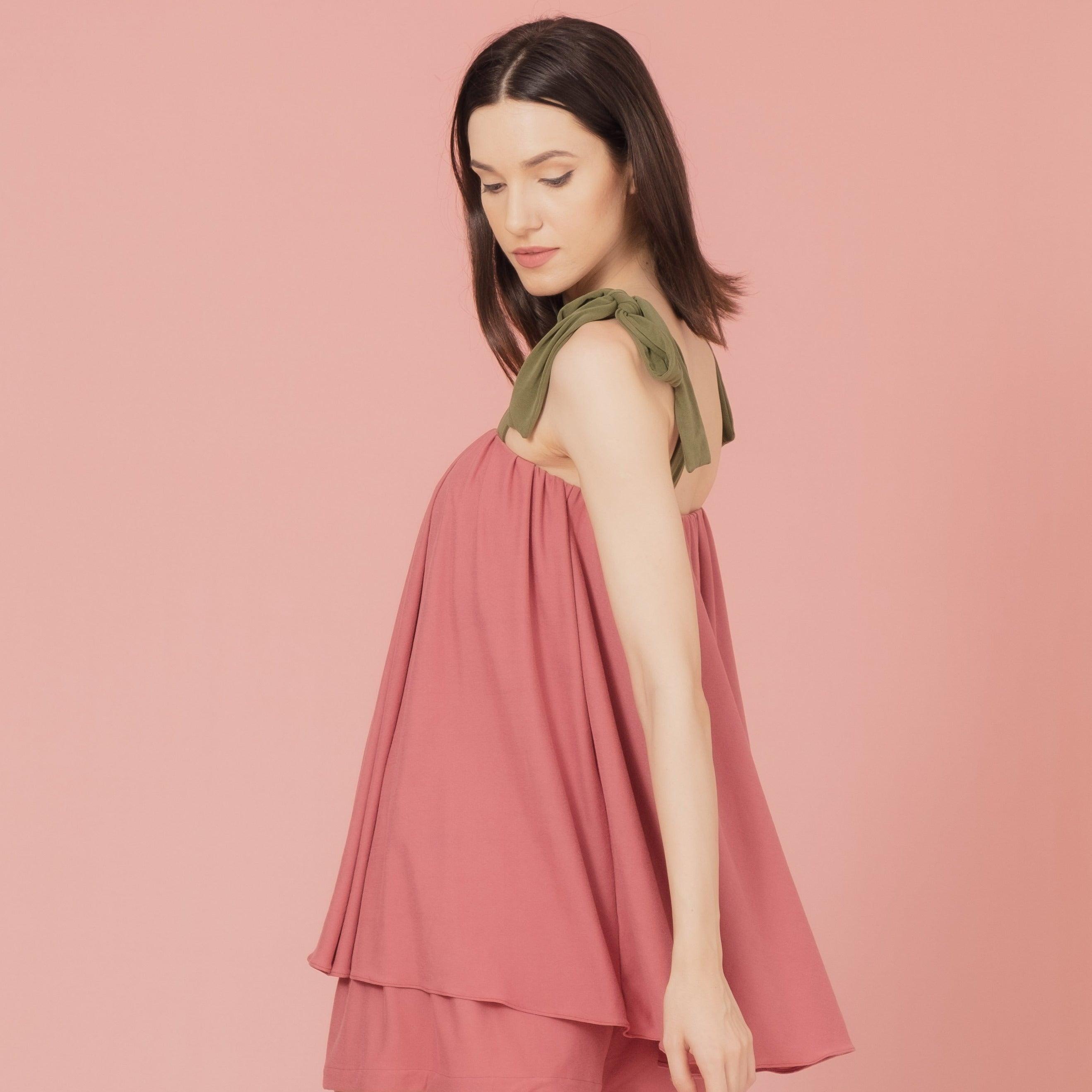 La Señorita Stella Shorts Set (Blue/Old Rose) | The Nest Attachment Parenting Hub