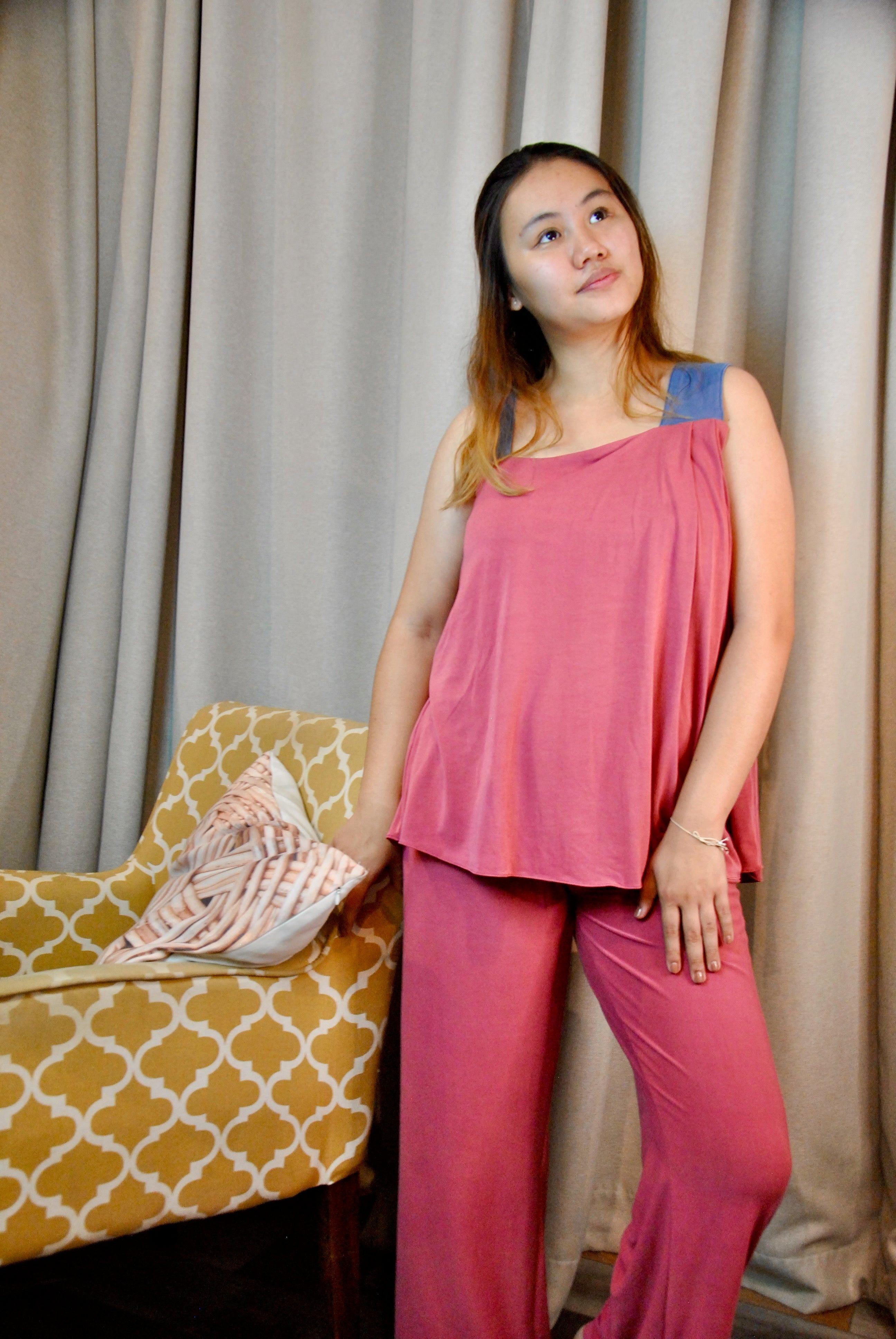 La Señorita Stephanie Pants Set (Old Rose/Blue) | The Nest Attachment Parenting Hub