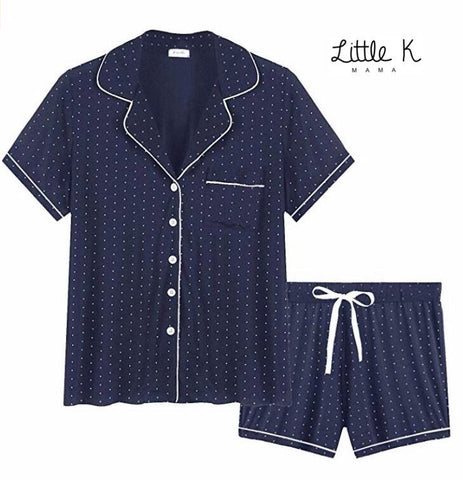 Little K Bamboo Shorties Navy Blue Polka Dots | The Nest Attachment Parenting Hub