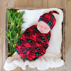 Little K Bamboo Swaddle Set - Christmas Plaid | The Nest Attachment Parenting Hub