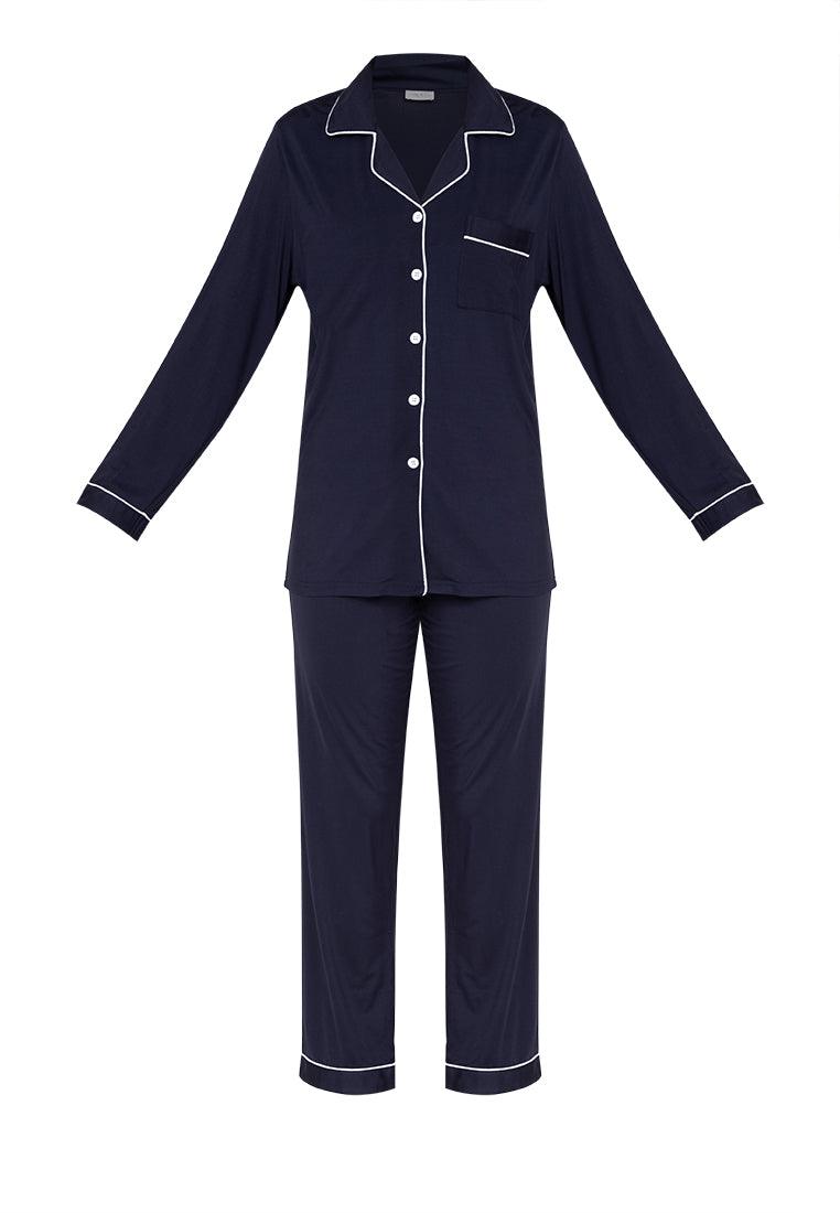 Little K Bamboo Women’s Long Sleeves Pajama Set Navy Blue | The Nest Attachment Parenting Hub