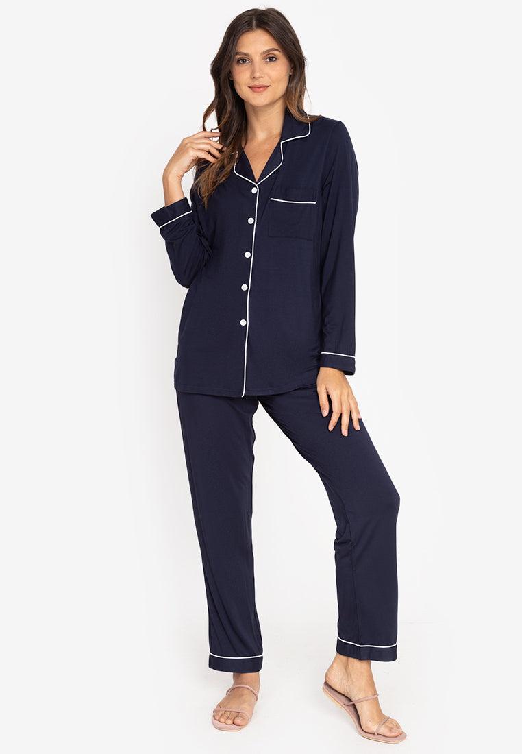 Little K Bamboo Women’s Long Sleeves Pajama Set Navy Blue | The Nest Attachment Parenting Hub