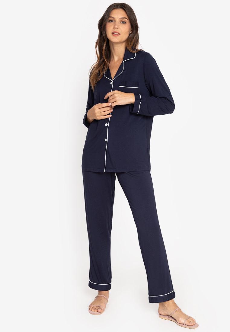 Little K Bamboo Women’s Long Sleeves Pajama Set Navy Blue | The Nest Attachment Parenting Hub