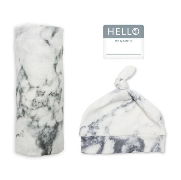 Lulujo Hello World Hat & Swaddle Set | The Nest Attachment Parenting Hub