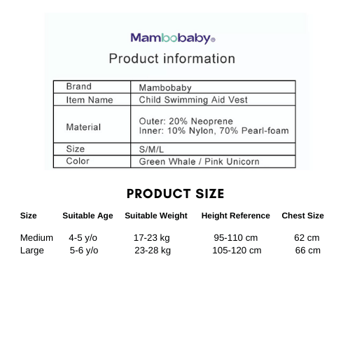 Mambobaby Air-Free Swimming Aid Vest Medium (4-5yo) | The Nest Attachment Parenting Hub