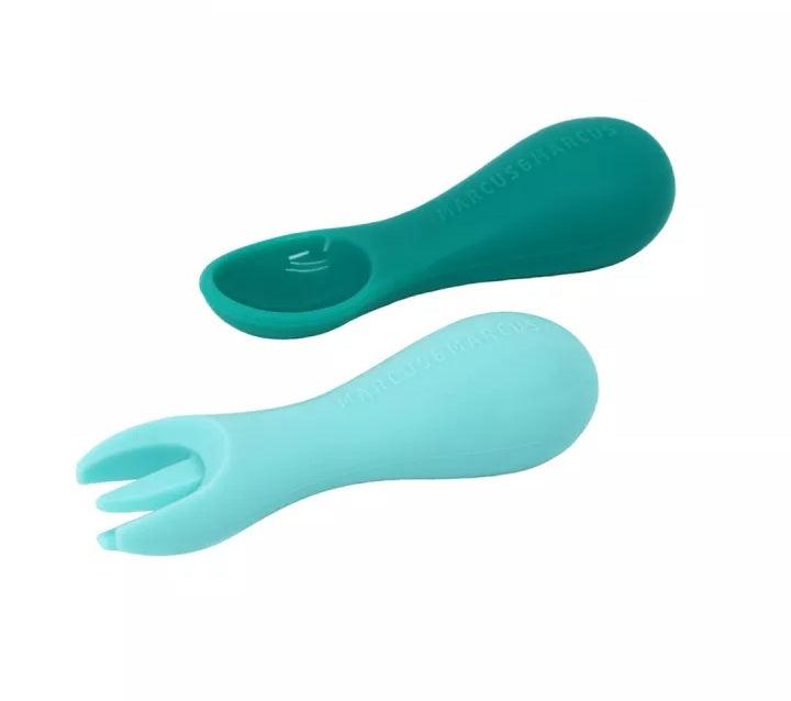 Marcus & Marcus Silicone Palm Grasp Spoon & Fork | The Nest Attachment Parenting Hub