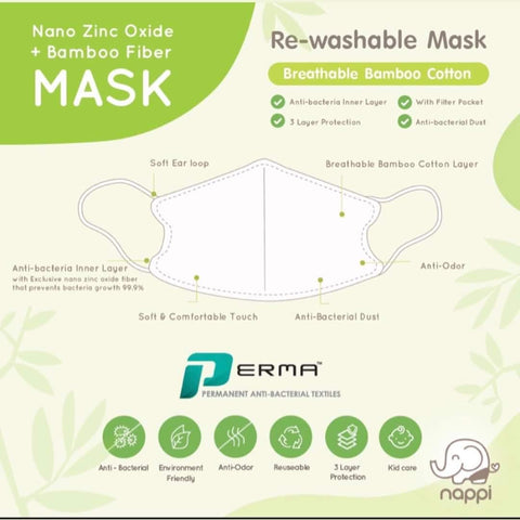 Nappi Baby Re-washable Breathable Bamboo Cotton Face Mask | The Nest Attachment Parenting Hub