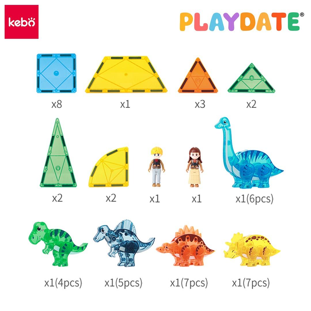Playdate Kebo Dino Zone Magnetic Tiles 49pcs | The Nest Attachment Parenting Hub