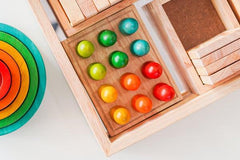 QToys Mini Rainbow People on Wooden Tray 528 | The Nest Attachment Parenting Hub