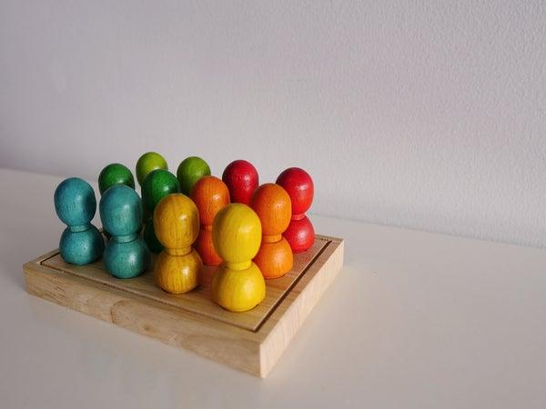 QToys Mini Rainbow People on Wooden Tray 528 | The Nest Attachment Parenting Hub