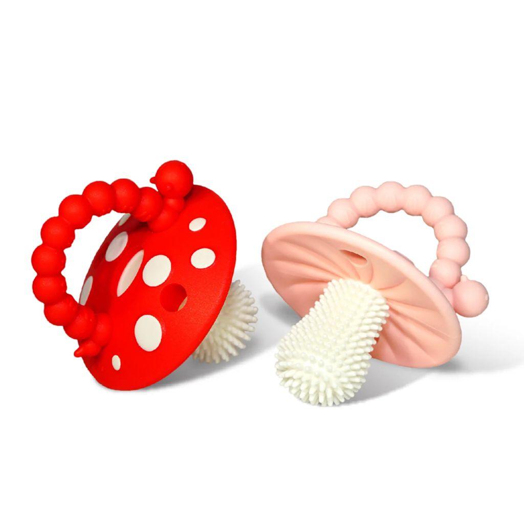 RaZBaby Chompy Mushroom Silicone Teether (2 Pack) | The Nest Attachment Parenting Hub