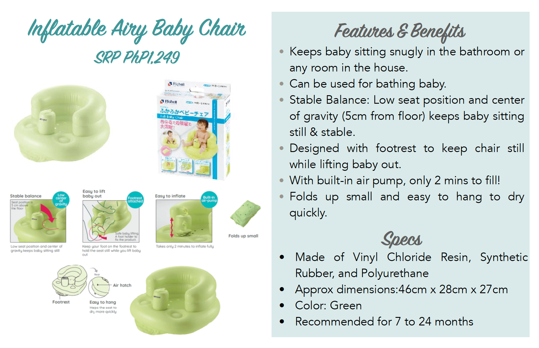 Richell Inflatable Airy Baby Chair (7-24mo) | The Nest Attachment Parenting Hub