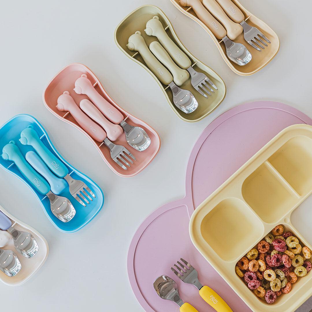 TGM Stainless Toddler Spoon & Fork Set with Silicone Handle | The Nest Attachment Parenting Hub