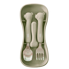 TGM Stainless Toddler Spoon & Fork Set with Silicone Handle | The Nest Attachment Parenting Hub