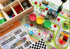 The Learning Playbox Racer Town Play Dough Box (Corrugated Box) | The Nest Attachment Parenting Hub