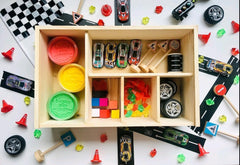 The Learning Playbox Racer Town Play Dough Box (Wooden Box) | The Nest Attachment Parenting Hub
