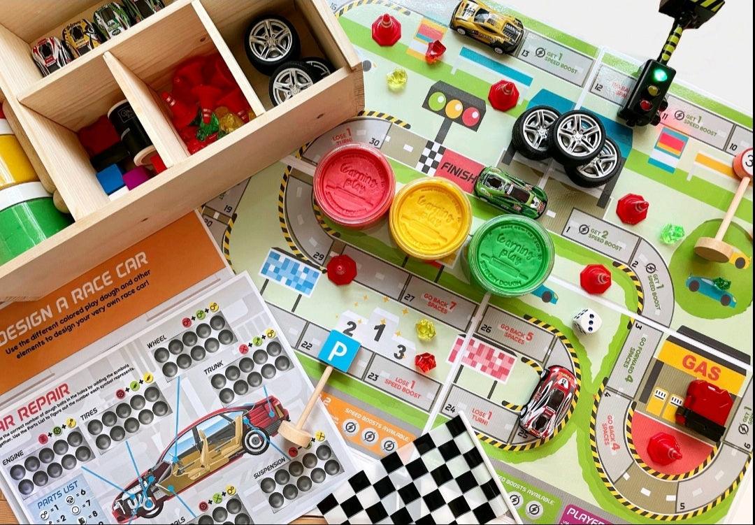 The Learning Playbox Racer Town Play Dough Box (Wooden Box) | The Nest Attachment Parenting Hub