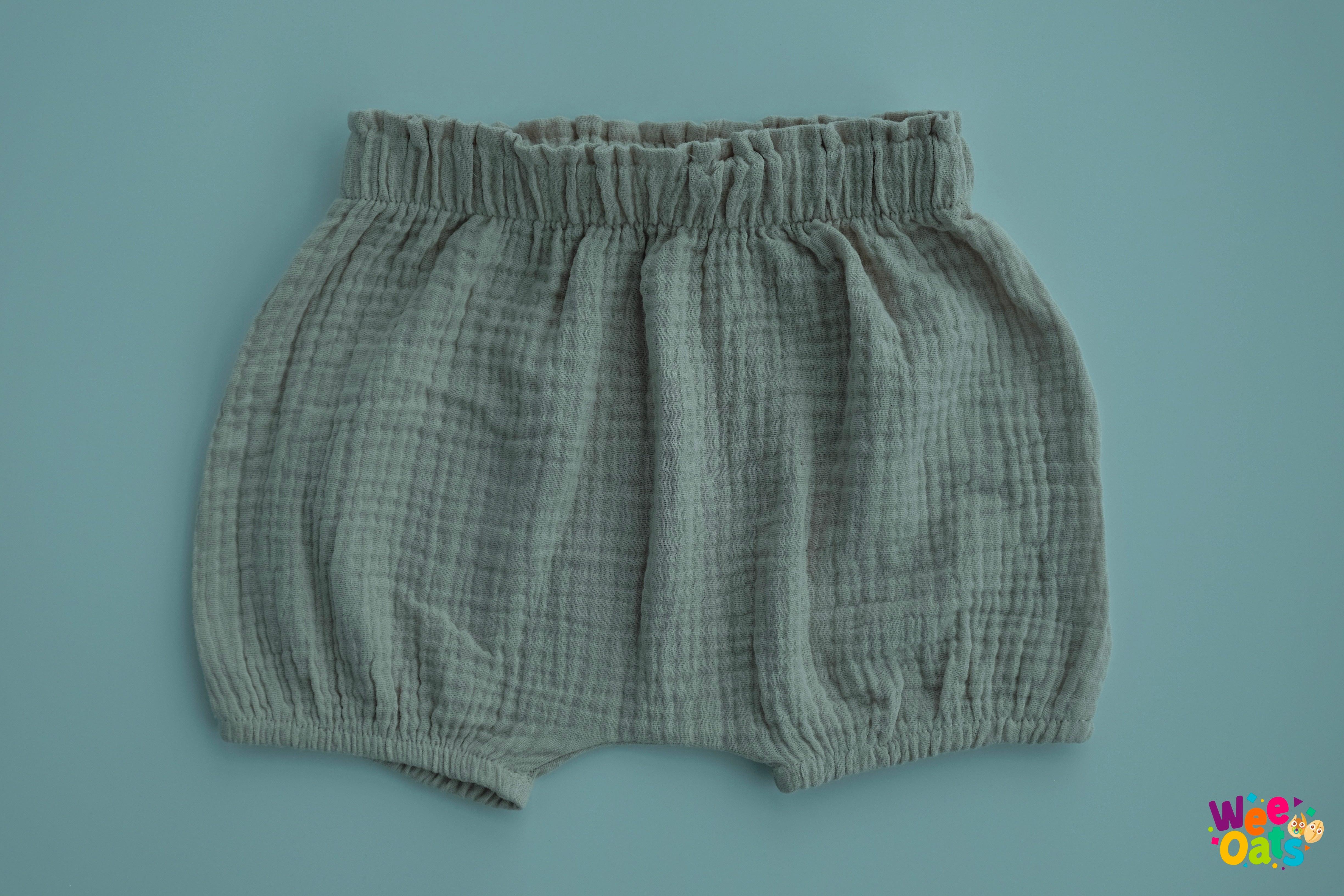 Wee Oats Cracker 100% Organic Cotton Muslin Unisex Summer Cuffed Shorts | The Nest Attachment Parenting Hub