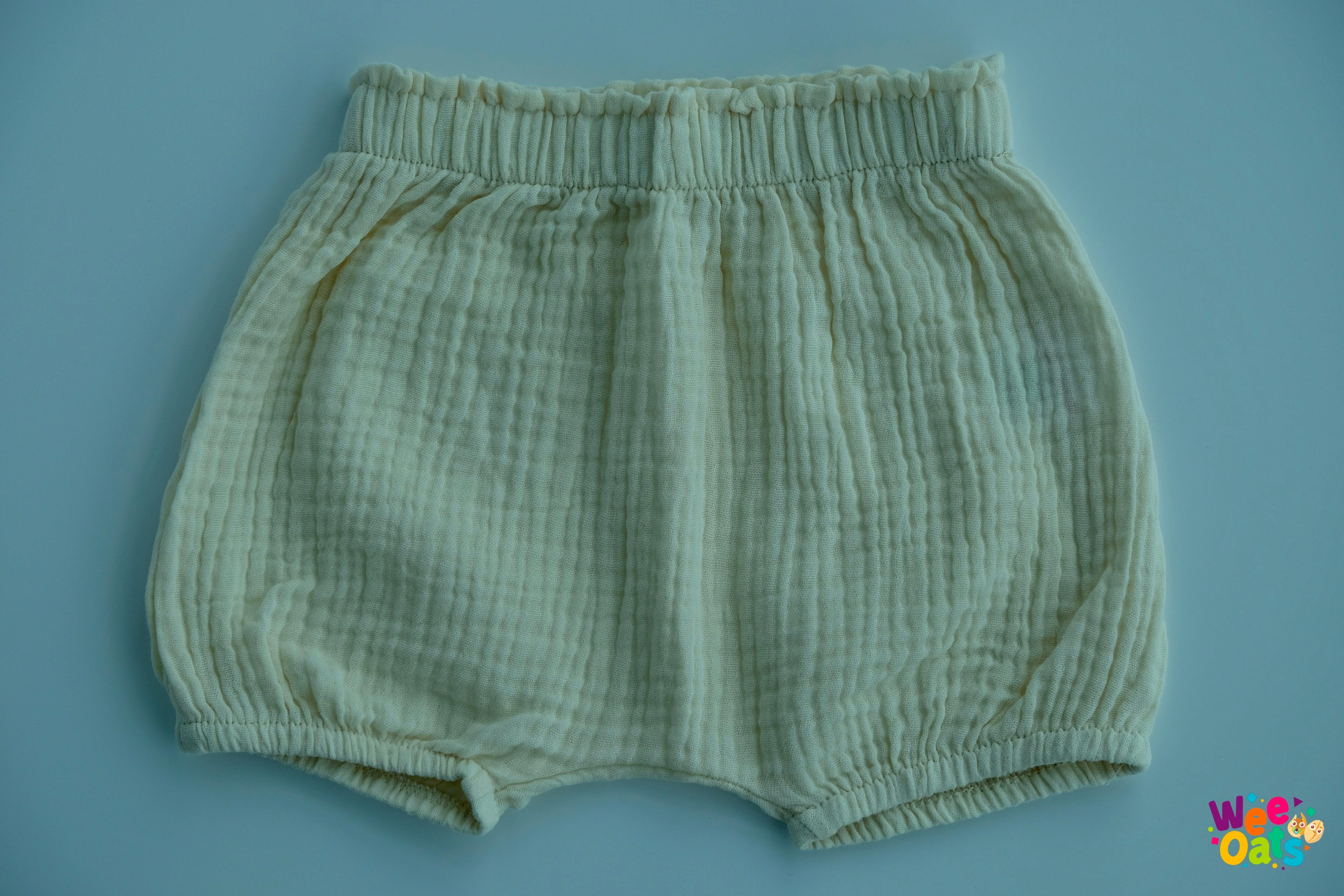 Wee Oats Cracker 100% Organic Cotton Muslin Unisex Summer Cuffed Shorts | The Nest Attachment Parenting Hub