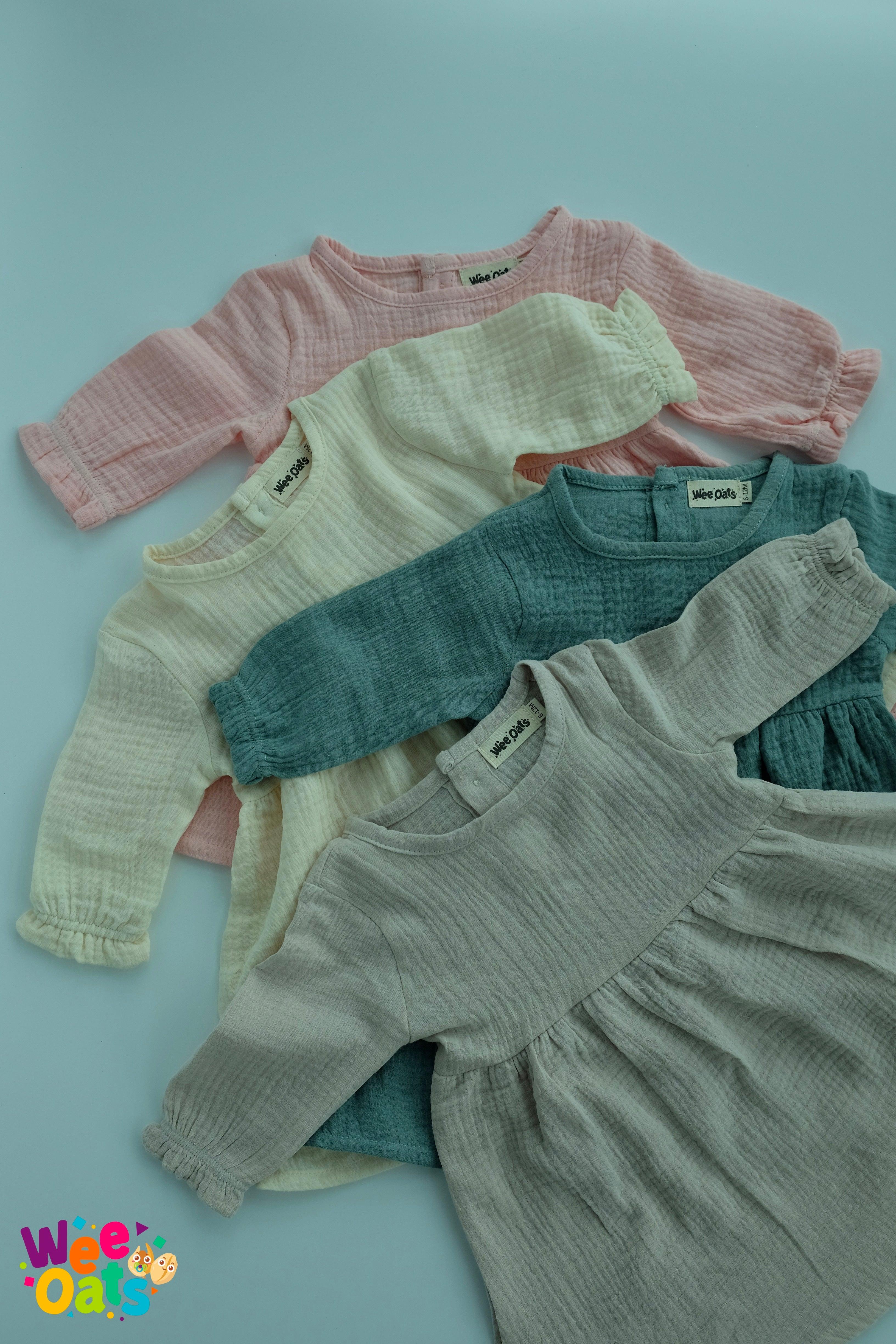 Wee Oats Gummy 100% Organic Cotton Muslin Cuffed Long-Sleeve Dress | The Nest Attachment Parenting Hub