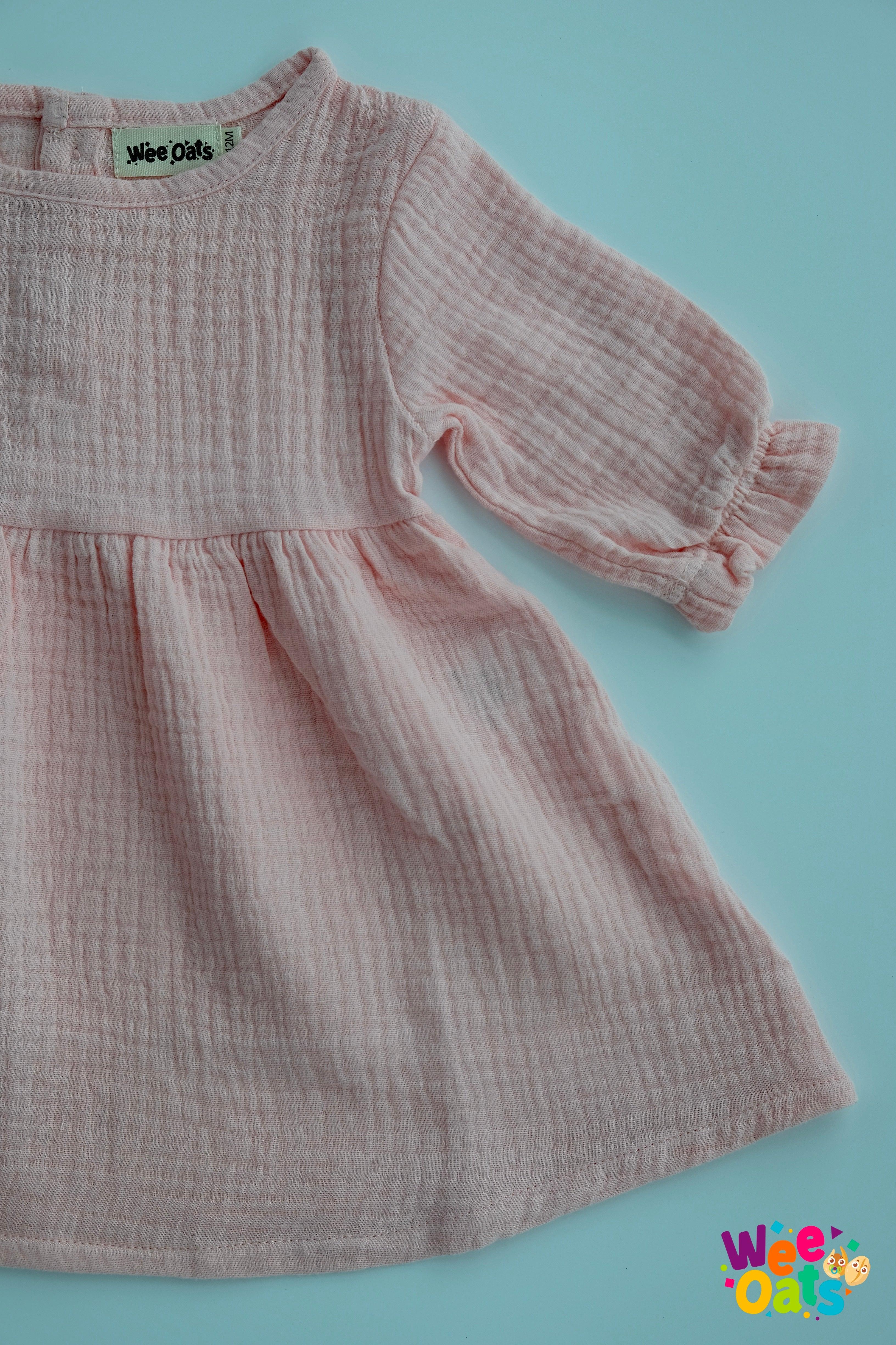 Wee Oats Gummy 100% Organic Cotton Muslin Cuffed Long-Sleeve Dress | The Nest Attachment Parenting Hub