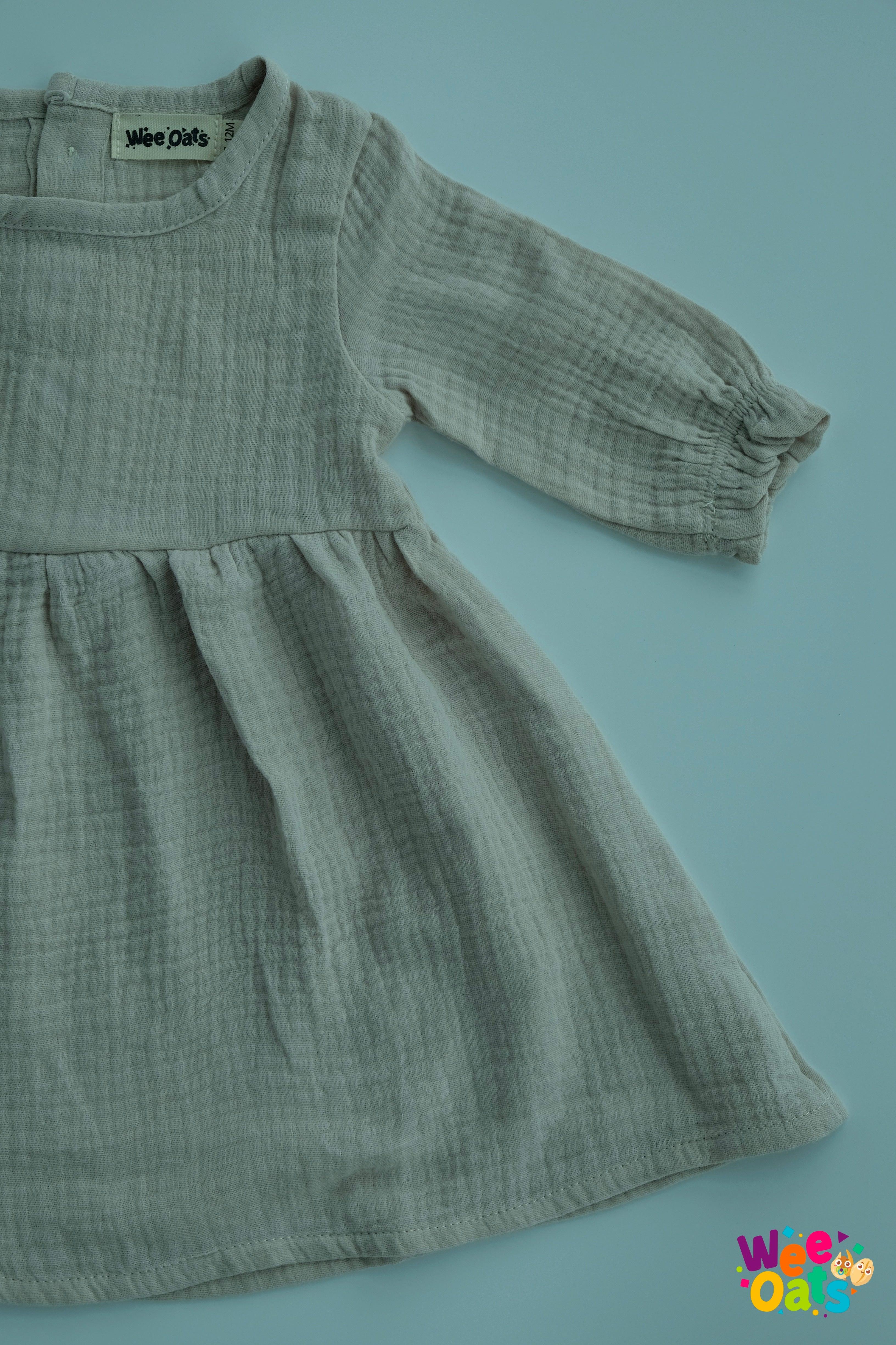 Wee Oats Gummy 100% Organic Cotton Muslin Cuffed Long-Sleeve Dress | The Nest Attachment Parenting Hub