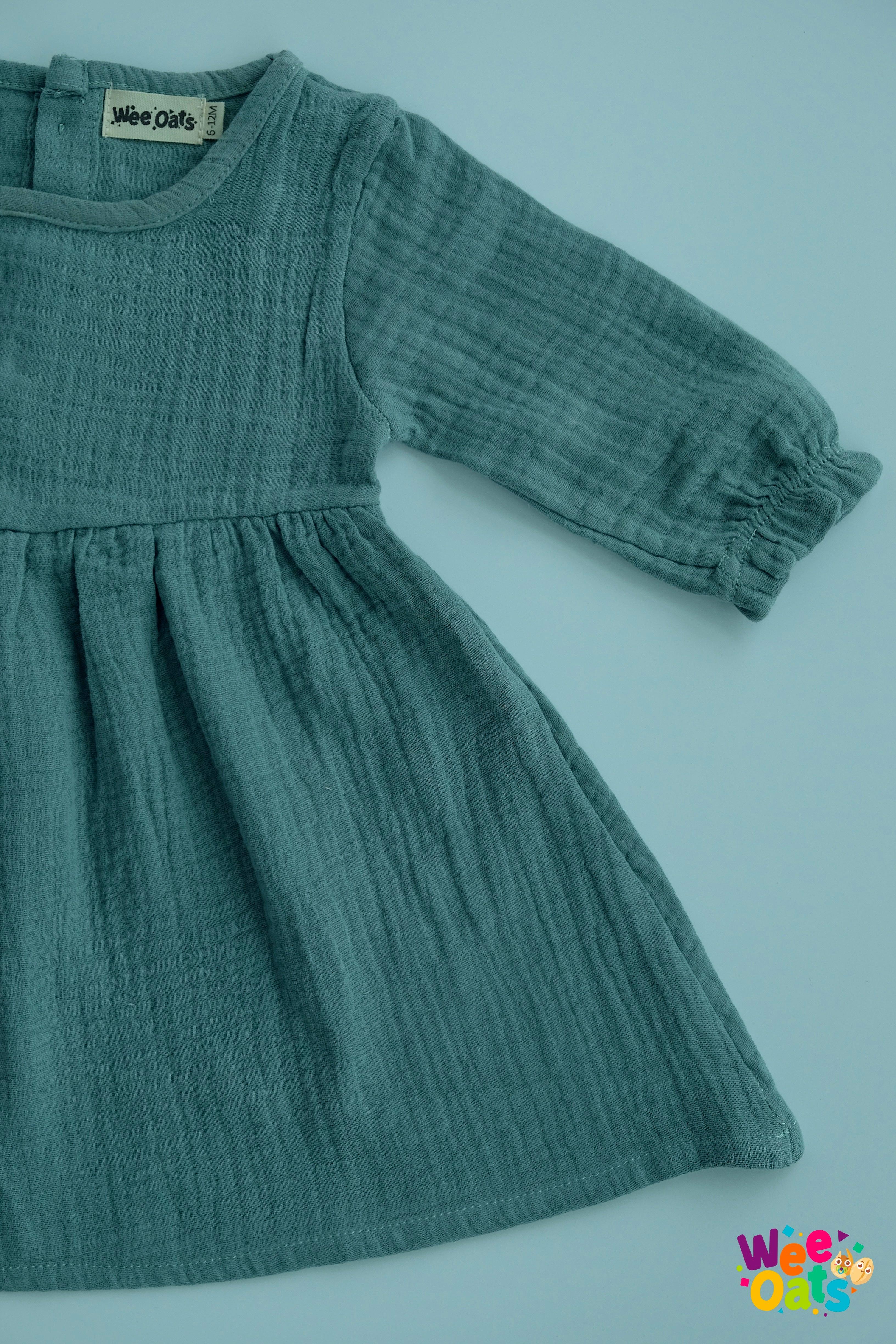 Wee Oats Gummy 100% Organic Cotton Muslin Cuffed Long-Sleeve Dress | The Nest Attachment Parenting Hub