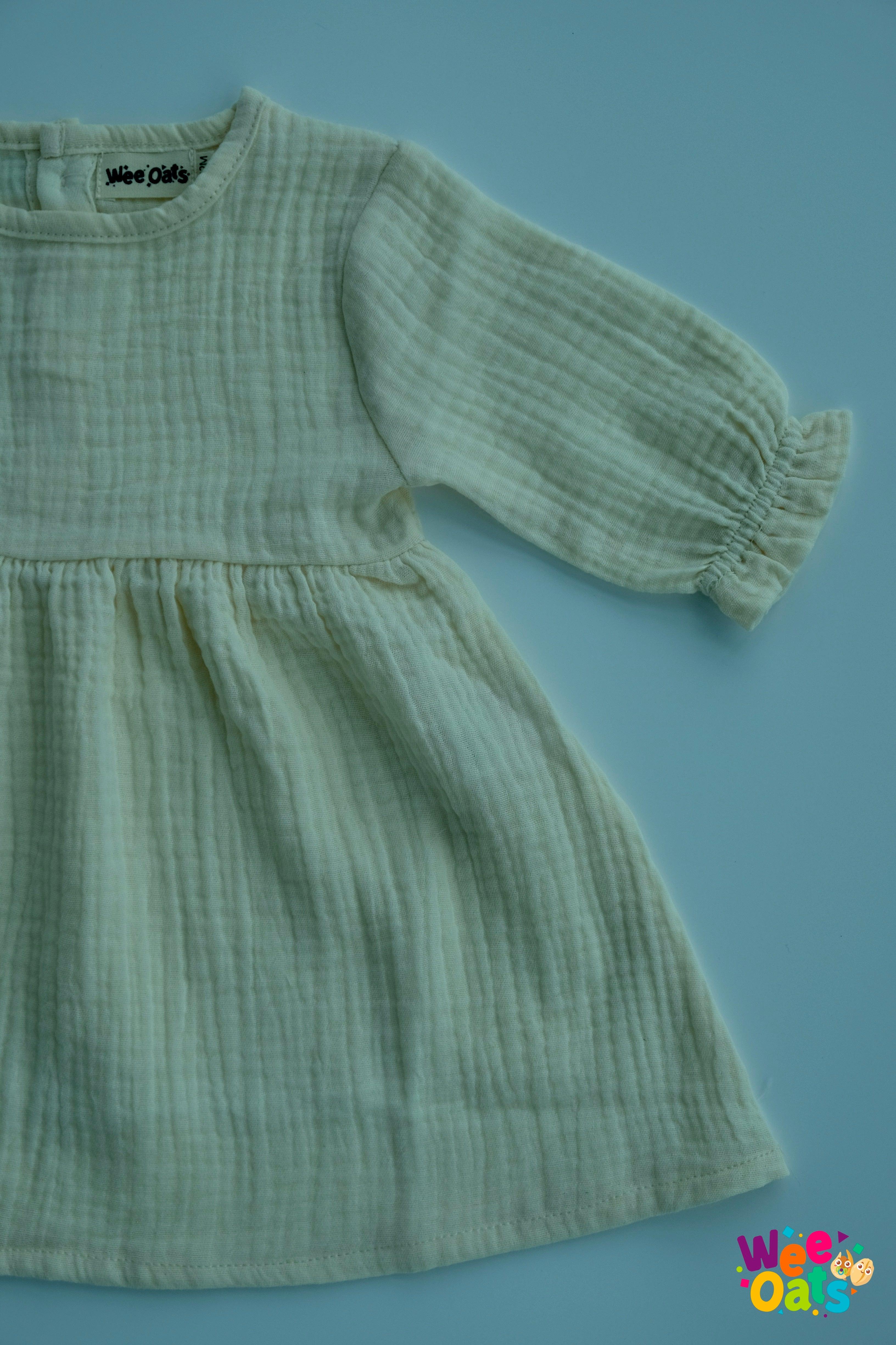 Wee Oats Gummy 100% Organic Cotton Muslin Cuffed Long-Sleeve Dress | The Nest Attachment Parenting Hub