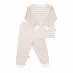 Yoji Long Sleeve Shirt and Pajama Set Beige Striped | The Nest Attachment Parenting Hub