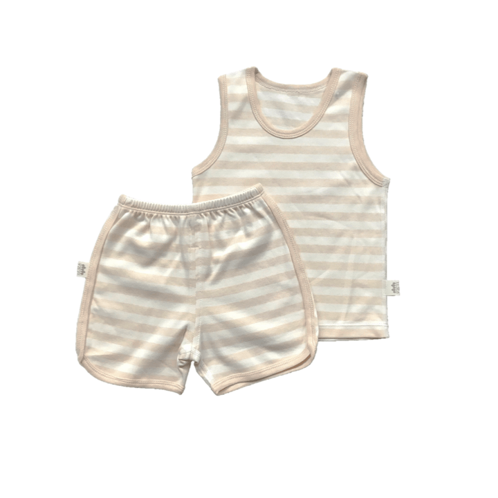 Yoji Sando and Shorts Set Beige Striped | The Nest Attachment Parenting Hub