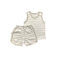 Yoji Sando and Shorts Set Green Striped | The Nest Attachment Parenting Hub