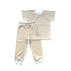 Yoji Short Sleeve Shirt and Pajama Set Beige Solid | The Nest Attachment Parenting Hub