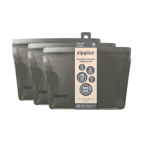 Zippies Reusable Stand up Bags Steel Grey | The Nest Attachment Parenting Hub