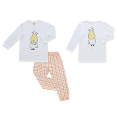 Baa Baa Sheepz Long Sleeve Shirt + Pants - White Big Face + Orange Checkers | The Nest Attachment Parenting Hub
