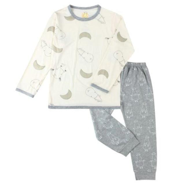 Baa Baa Sheepz Long Sleeve Shirt + Pants - Yellow Big Moon Sheepz + Grey Big Sheepz | The Nest Attachment Parenting Hub