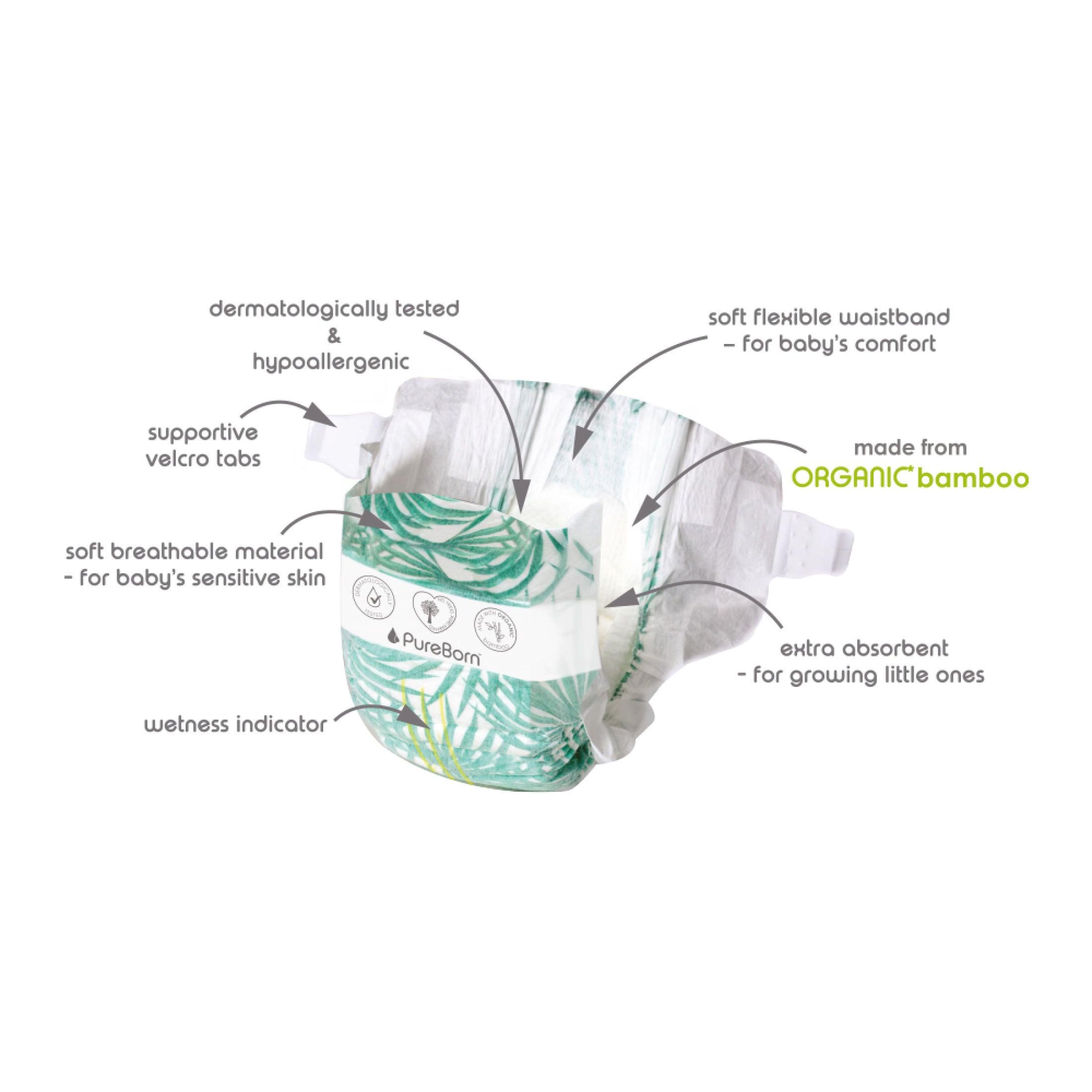 PureBorn Newborn Tape Bamboo Diapers (0-5kg) | The Nest Attachment Parenting Hub