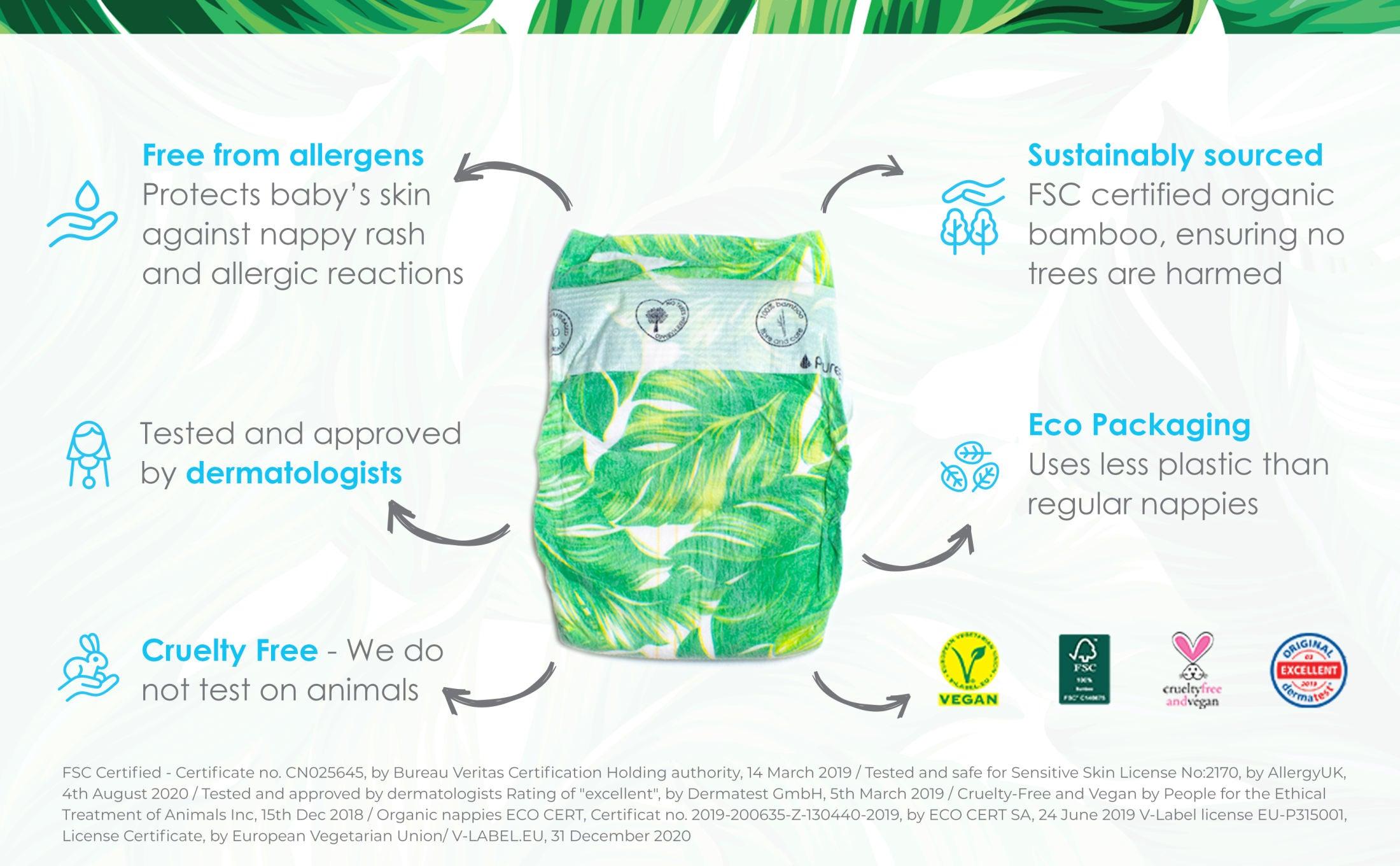 PureBorn Size 2 - Small Tape Bamboo Diapers (3-6kg) | The Nest Attachment Parenting Hub