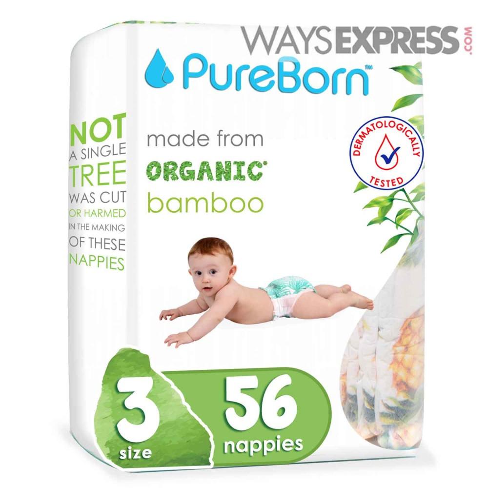 PureBorn Size 3 - Medium Tape Bamboo Diapers (5-8kg) | The Nest Attachment Parenting Hub