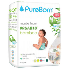PureBorn Size 4 - Large Tape Bamboo Diapers (7-12kg) | The Nest Attachment Parenting Hub