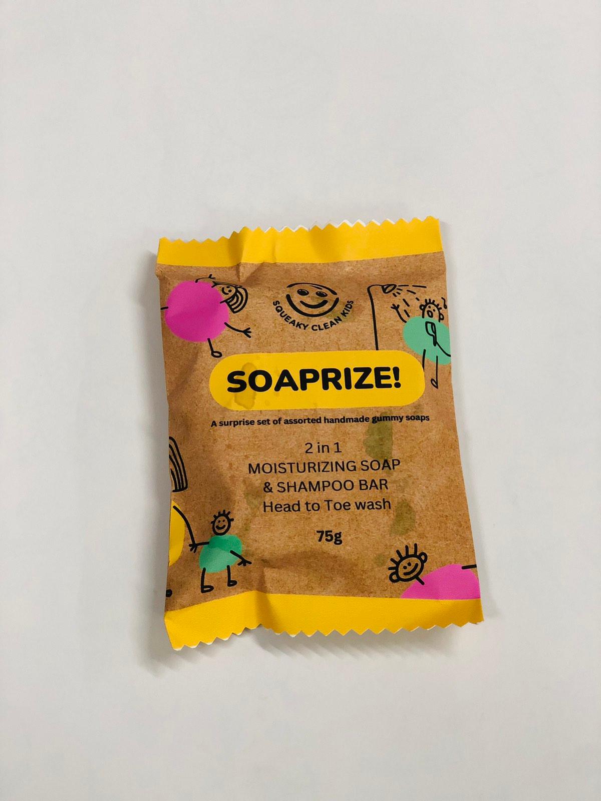 Squeaky Clean Kids Soaprize 2in 1 Moisturizing Soap & Shampoo Bar Head to Toe Wash 65g | The Nest Attachment Parenting Hub