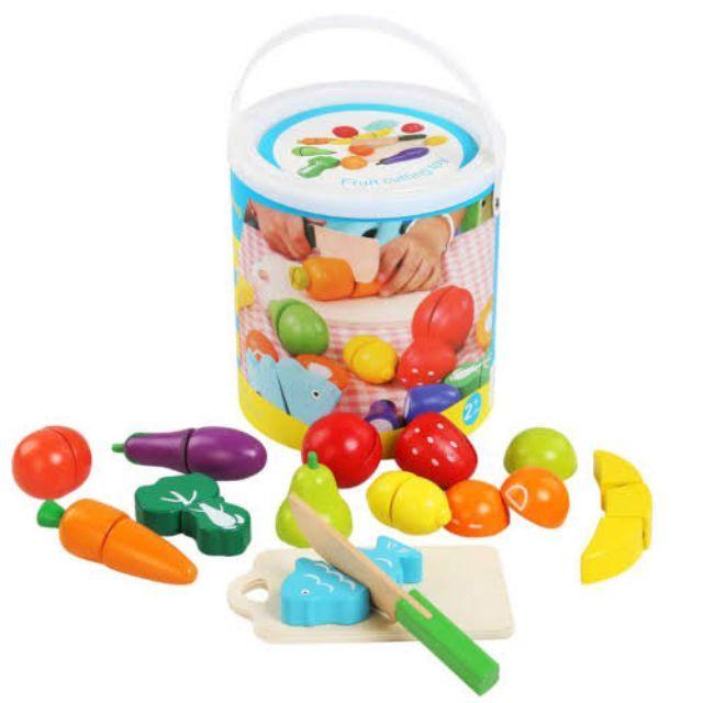 Toy Tinkr Wooden Fruits & Vegetable Cutting Set | The Nest Attachment Parenting Hub